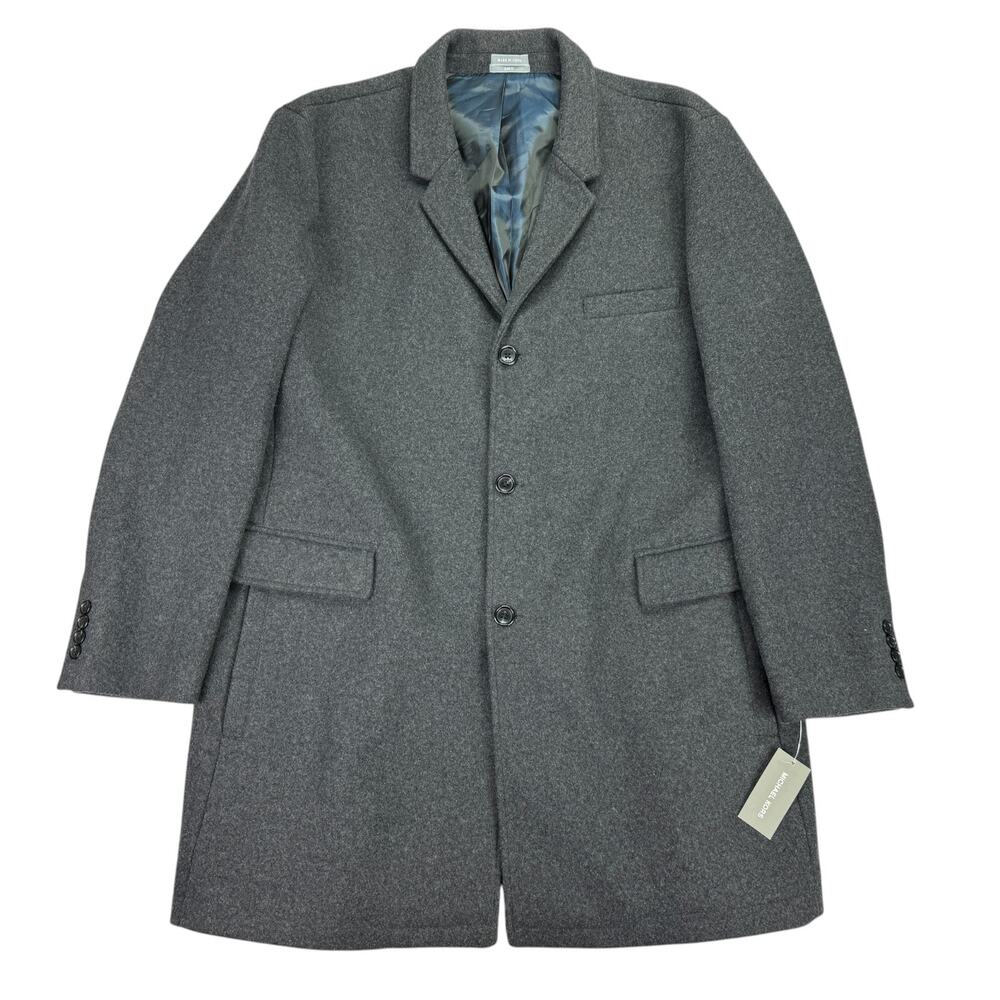 Michael Kors Mens Ghent Slim Fit Wool Blend Overcoat Charcoal Gray 48R